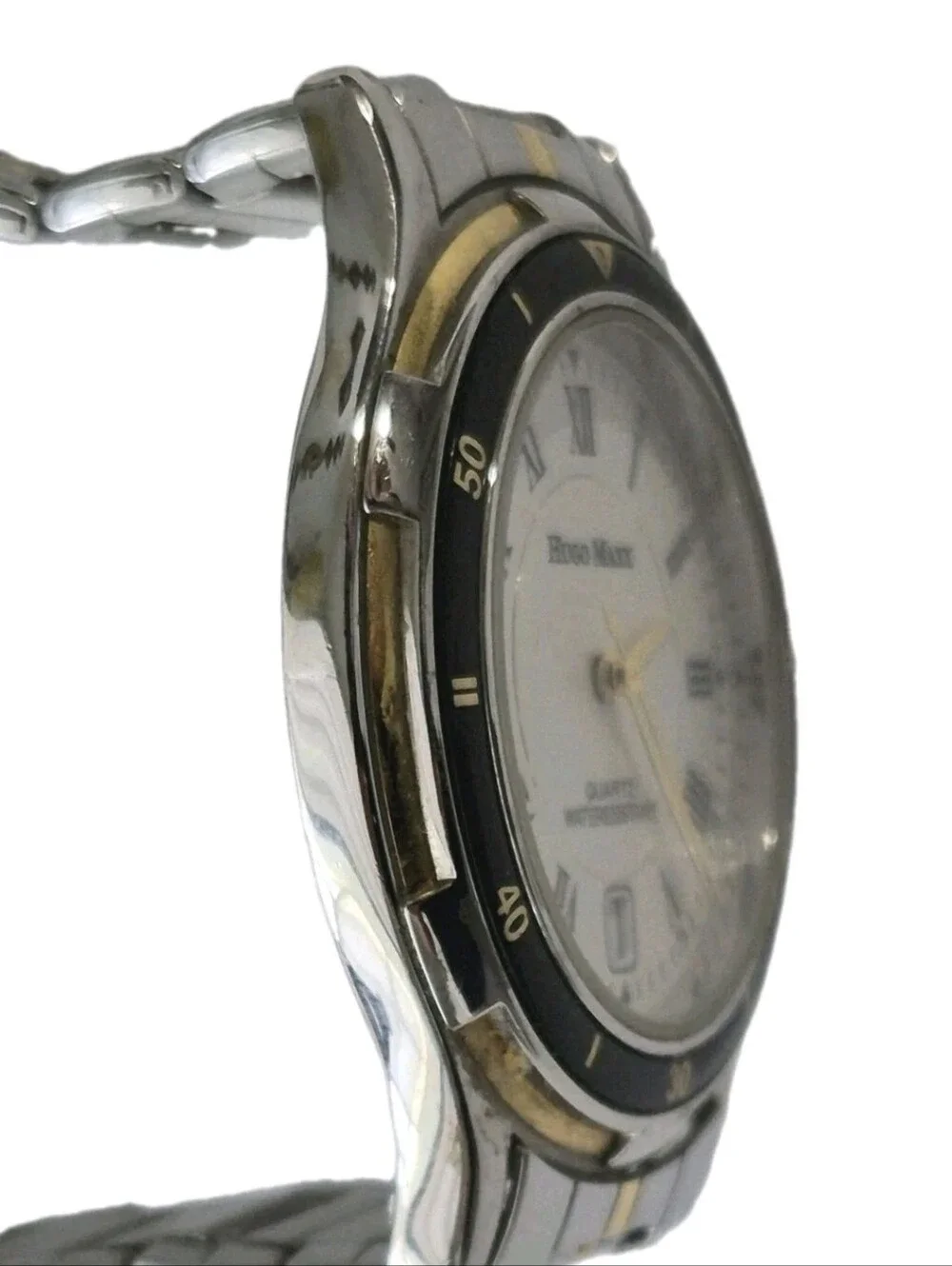 Hugo Maxx 39007 Men’s 18K Gold Plated Watch ~ New Battery.